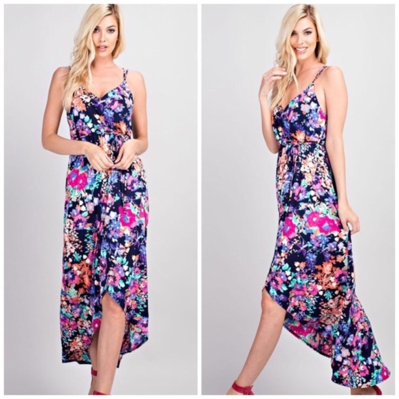 Dresses & Skirts - 020 Boho Floral Print Criss Cross Back Cami High low Dress
